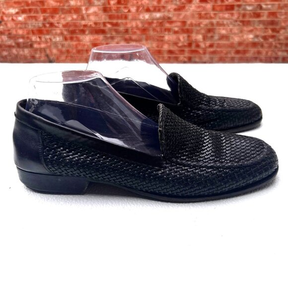 Braganos Men 9 Old Money Loafers Black English Calf Leather Slip On Finely Woven - Picture 4 of 15